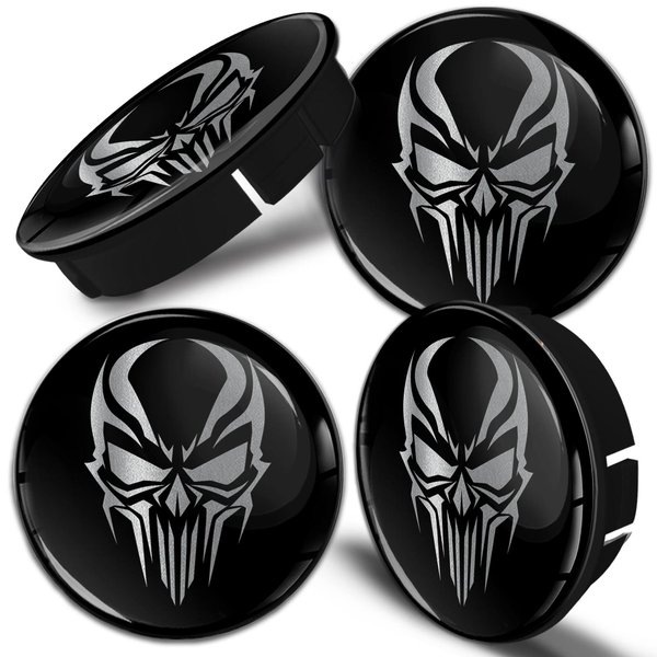 Custom Skull Black Edition Center Caps for Alloy Wheels 60 mm